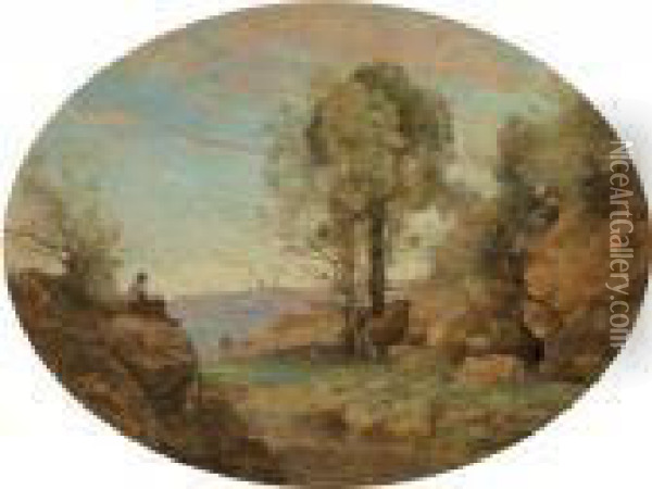 Le Patre Dominant La Gorge Rocheuse Oil Painting - Jean-Baptiste-Camille Corot