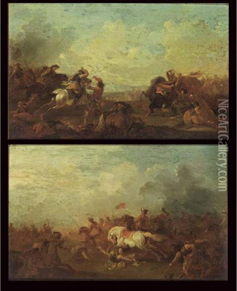 A Pair Of Cavalry Battles Oil Painting - Georg Philipp I Rugendas