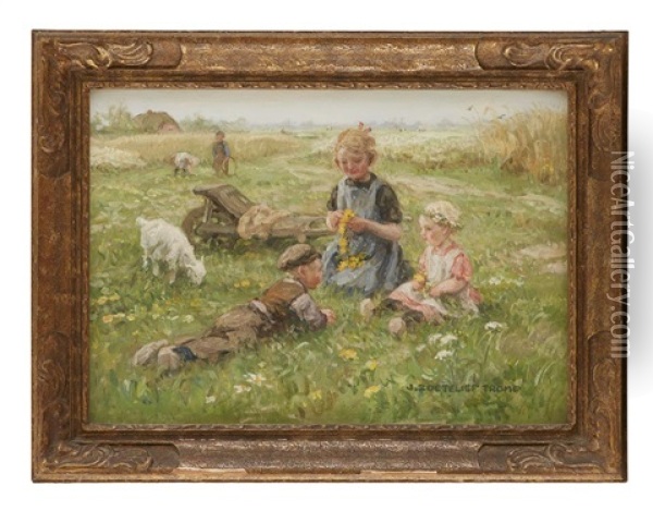 Buttercups And Daisy Chains Oil Painting - Johann Jan Zoetelief Tromp