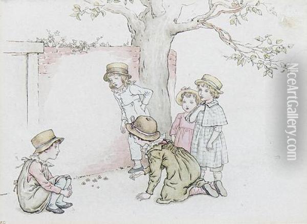 Children Playing Oil Painting - Kate Greenaway