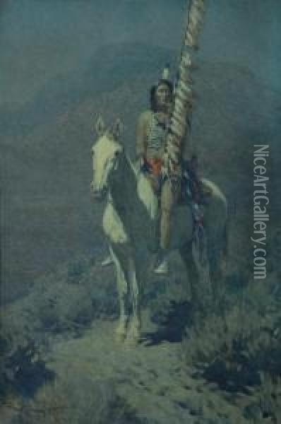 Indian Scout In Moonlight Oil Painting - Frank Tenney Johnson