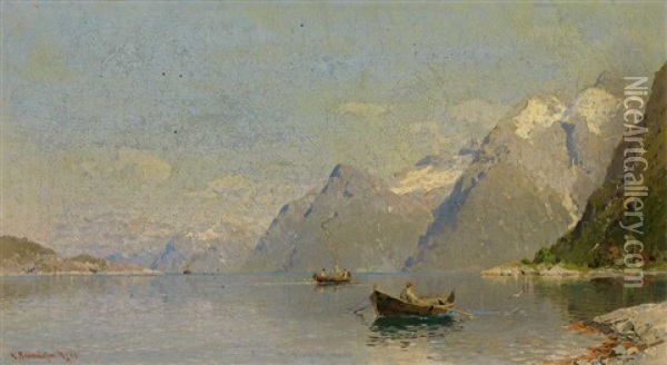 Fjordlandschaft Mit Booten An Einem Sommertag Oil Painting - Georg Anton Rasmussen