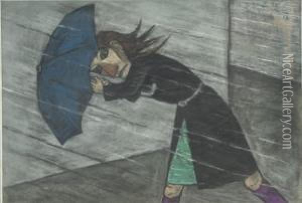 Girl With Umbrella Oil Painting - Edward Hartley Mooney