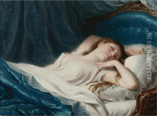 Reclining Beauty Oil Painting - Fritz Zuber-Buhler