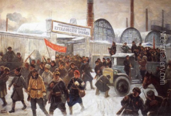 Mobilization Againt Yudenich At The Putilovsky Machine Factory Oil Painting - Alexander Fedorovich Bely