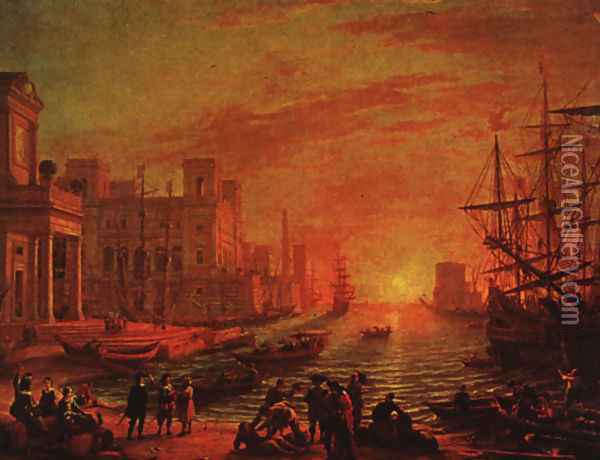 Sea Port at Sunset, 1639 Oil Painting - Claude Lorrain (Gellee)