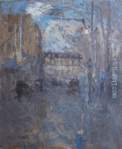 Bridge And Trees, City View Oil Painting - Edwin Scott