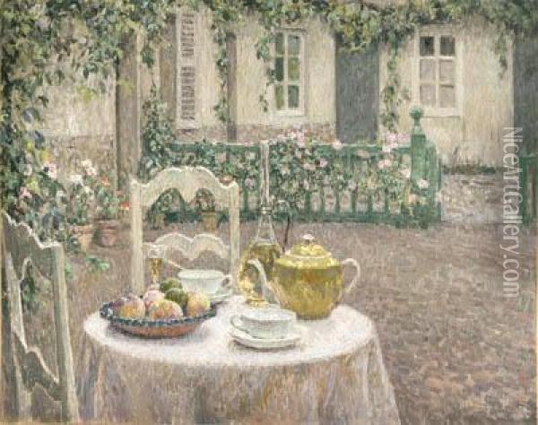 La Nappe Rose (the Pink Tablecloth) Oil Painting - Henri Eugene Augustin Le Sidaner