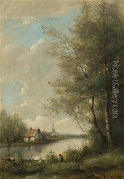 Flusslandschaft Mit Figuren Oil Painting - Adolphe De Villers