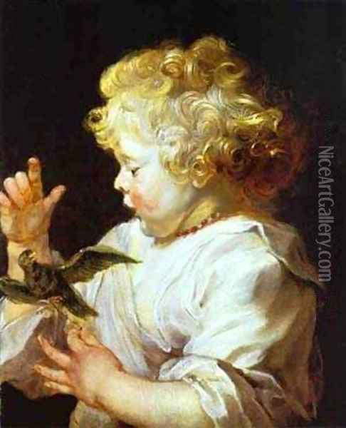 Infant With A Bird 1624-1625 Oil Painting - Peter Paul Rubens