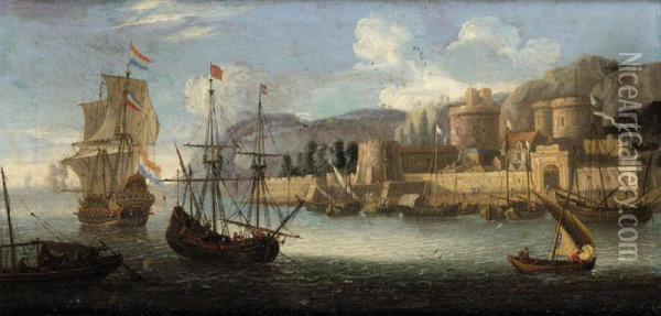 A Mediterranean Harbour Scene Oil Painting - Alessandro Grevenbroeck