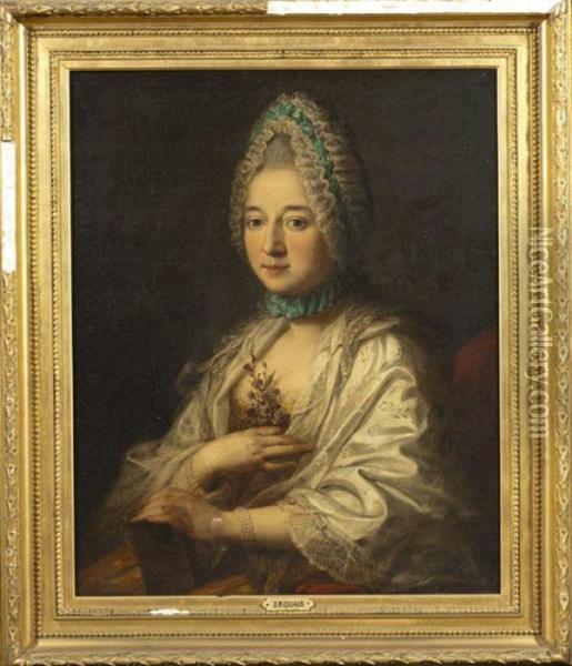 Portrait De Femme Au Bouquet De Violettes Oil Painting - Louis Tocque