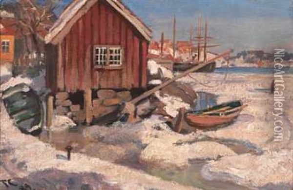 Kystlandskap Om Vinteren Oil Painting - Fredrik Jonas Lucian Botfield Collett