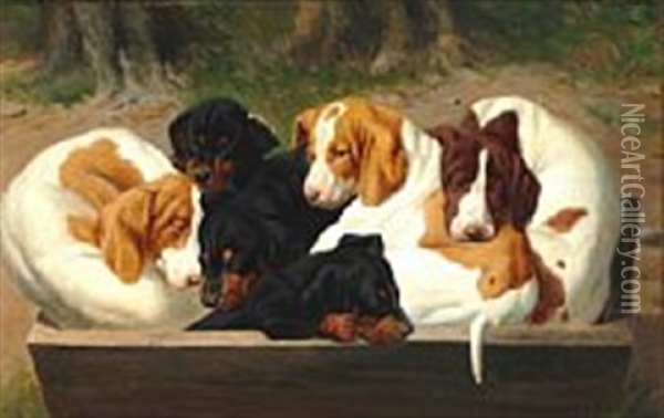 Puppies Oil Painting - Simon Simonsen