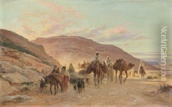 Karawane In Der Wuste Bei Bou-saada, Algerien Oil Painting - Eugene Alexis Girardet