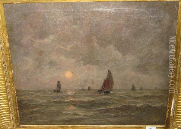 Bootjes Op Zee S'nachts Oil Painting - Romain Steppe