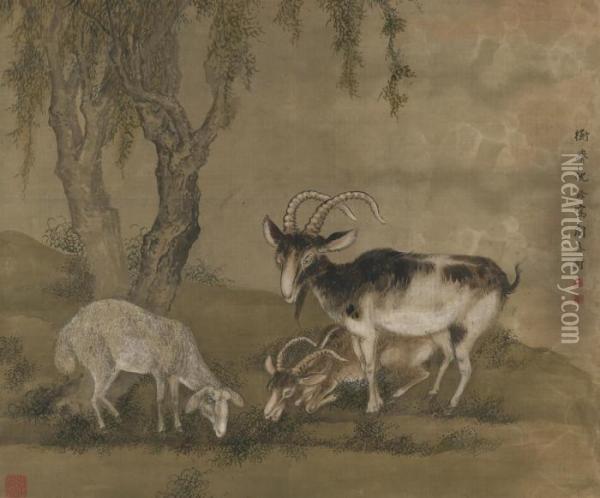 Goats Oil Painting - Shen Quan