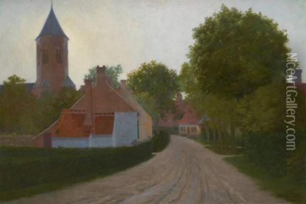Vue Du Village De Knokke Oil Painting - Emile Jules Paul Lebrun