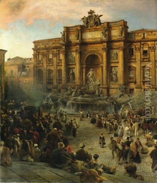 Fontana Di Trevi Oil Painting - Oswald Achenbach