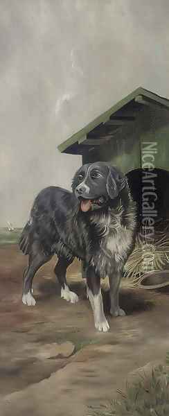 A proud retriever in front of his home Oil Painting - English School