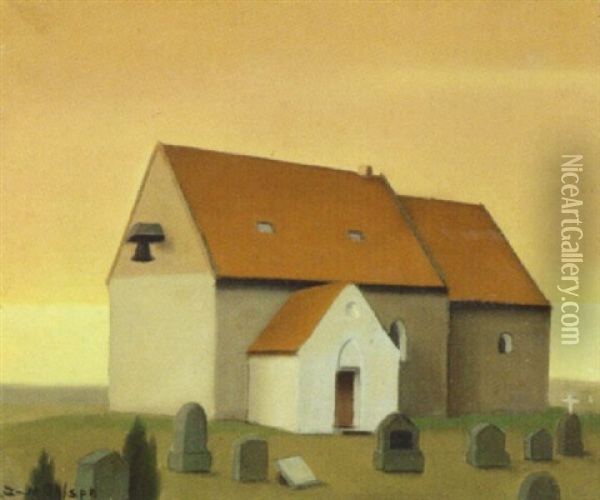 Alling Kirke Oil Painting - Jeppe Madsen Ohlsen