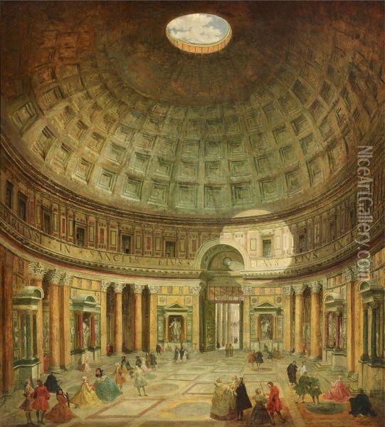 The Interior Of The Pantheon In Rome Oil Painting - Giovanni Niccolo Servandoni