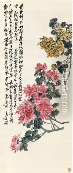 Chrysanthemums Oil Painting - Wu Changshuo