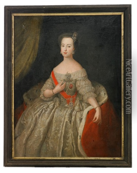 Portrait Of Grand Duchess Catherine Alexeievna (later Catherine Ii) Oil Painting - Antoine Pesne