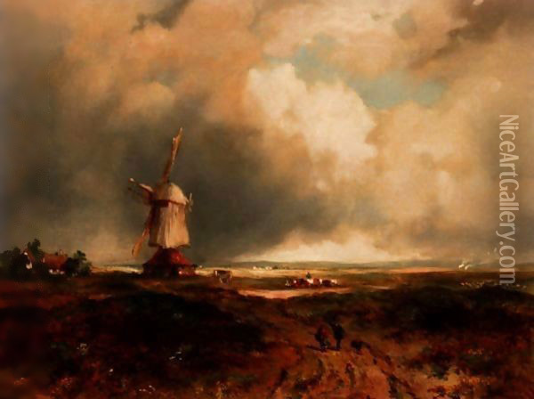 A Windmill On A Common Oil Painting - Frederick Waters Watts
