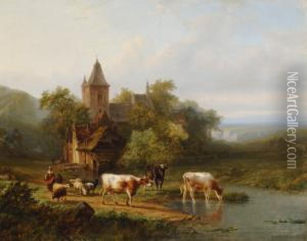 At The Watering Hole Oil Painting - Graaf Bylandt Alfred Edouard Van Agenor