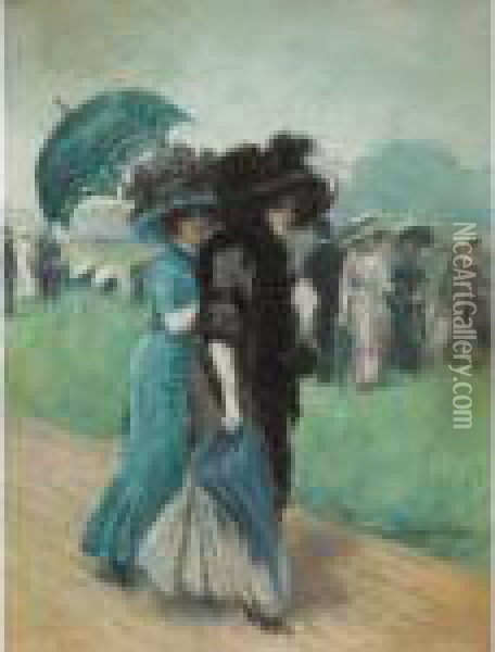 Elegantes Aux Courses [ ; 
Elegant Ladies At The Races ; Pastel Signed Lower Right ; Provenance : 
Gaston Amson, Friend Of The Painter] Oil Painting - Manuel Robbe