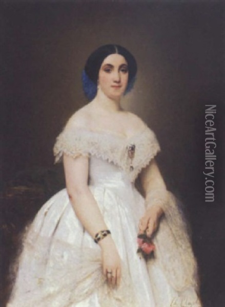 Portrait De Femme A La Robe Blanche Oil Painting - Charles Joshua Chaplin