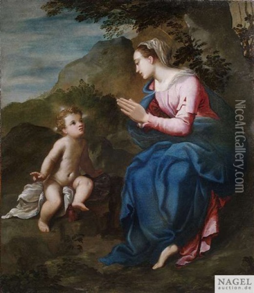 Die Madonna Mit Dem Christusknaben In Felsiger Landschaft Oil Painting -  Scarsellino