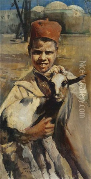 Boy With A Goat Oil Painting - Romualdo Locatelli