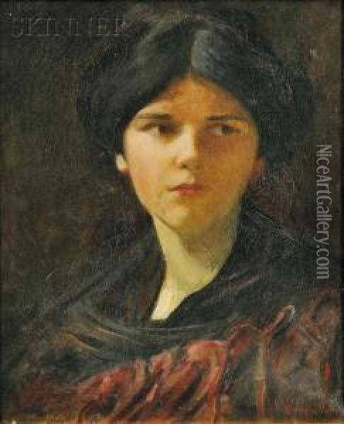 Portrait Of A Young Lady, Purportedly The Artist's Daughter Oil Painting - Stephen A. Douglas Volk