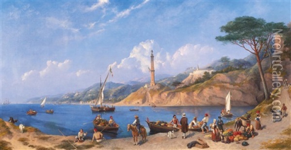 A Lively Scene On The Southern Italian Coast Oil Painting - Charles Henry Seaforth