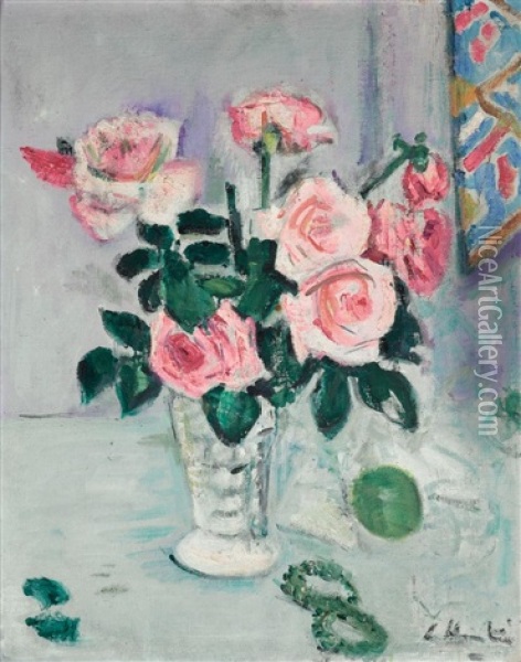 A Bouquet For Mollie (+ Still Life, Verso) Oil Painting - George Leslie Hunter