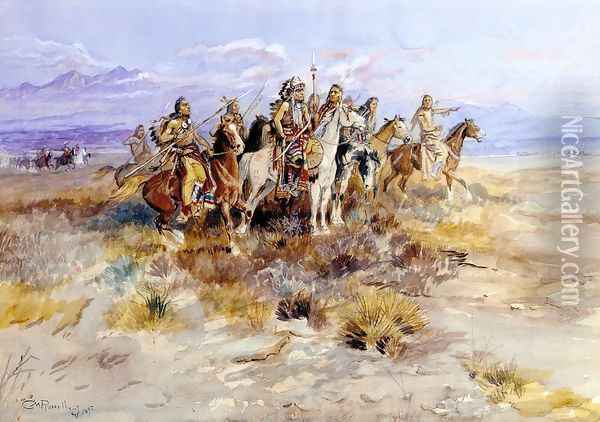 Indian Scouting Party Oil Painting - Charles Marion Russell
