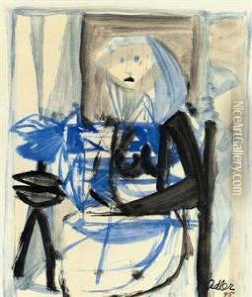 Seated Figure (blue And Black) Oil Painting - Jankel Adler