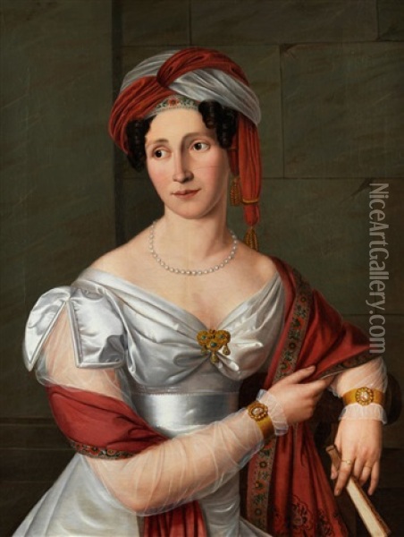 Halbbildnis Einer Dame In Weisem Seidenkleid Oil Painting - Johann Christian von Mannlich