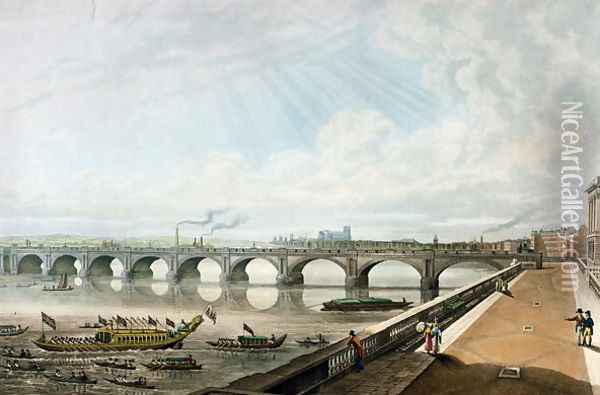 View of Waterloo Bridge from the East End of Somerset House Terrace Oil Painting - Thomas Hosmer Shepherd