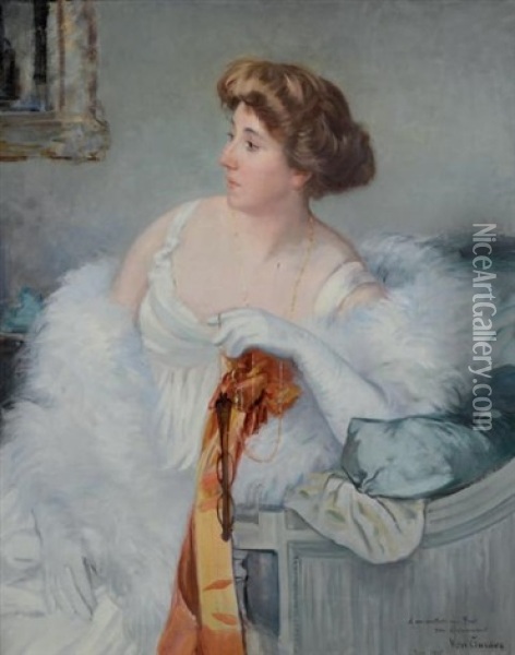 Portrait De La Baronne Finot Oil Painting - Victor Francois Tardieu
