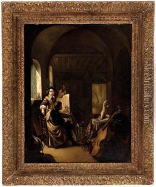 Der Kenner In Der Werkstatt Des Kunstlers Oil Painting - Frans van Mieris the Elder