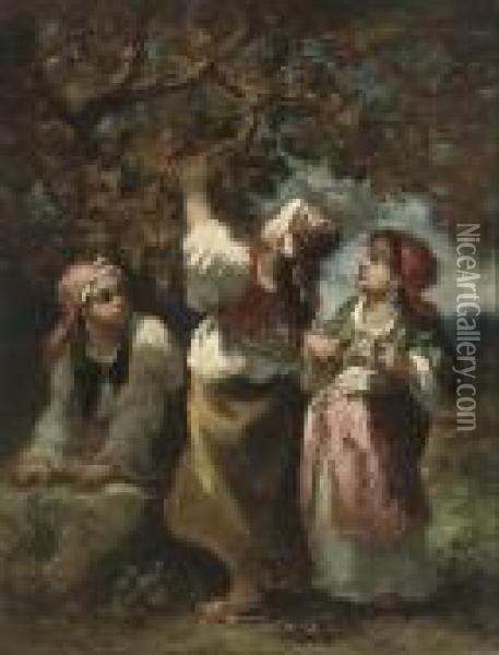 Trois Bohemiennes Pres D'un Arbre Cherchant Un Nid D'oiseau Oil Painting - Narcisse-Virgile D Az De La Pena