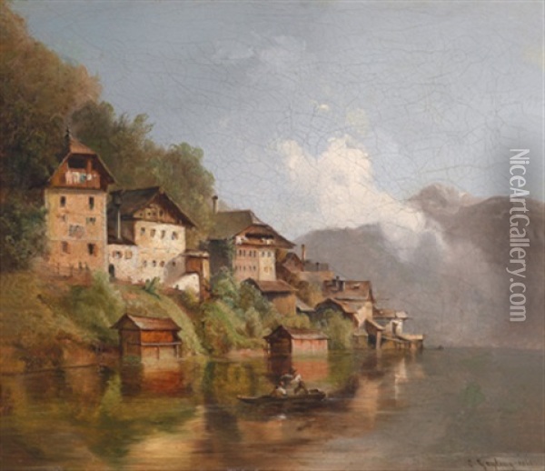 Hauser Am Hallstattsee Oil Painting - Carl Geyling