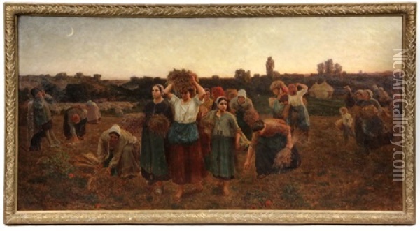 Le Rappel Des Galneuses (calling In The Gleaners) Oil Painting - Jules Breton