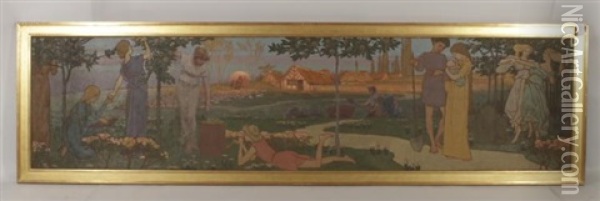 Unfinished Pastoral Scene Oil Painting - Pierre Puvis de Chavannes