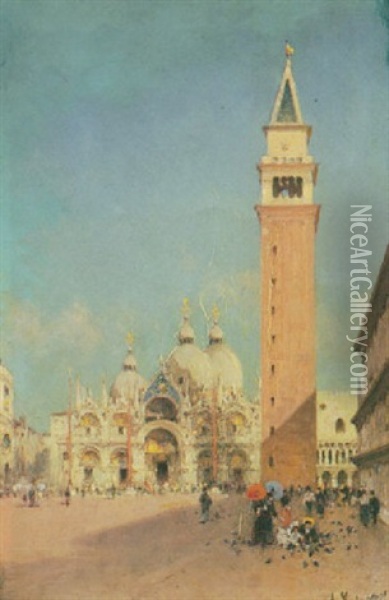 St. Mark's Square, Venice Oil Painting - Amedee Rosier