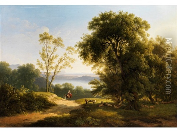 Blick Auf Den Albano-see Sudlich Von Rom Oil Painting - Martin Verstappen