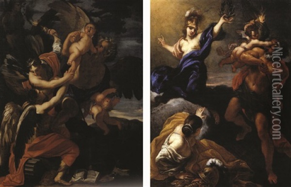 Allegoria Del Tempo (+ Minerva Vincitrice; 2 Works) Oil Painting - Charles Dauphin